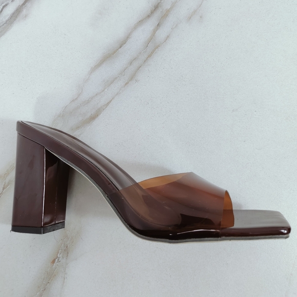 Unbranded Brown Transparent Square Toe Block Heel Sandals Slides, Sz 9.5 - Picture 4 of 14